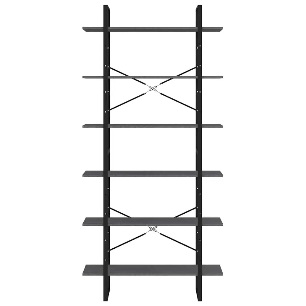 High Storage Cabinet Grey Solid Pine Wood 6 Shelf Bookcase Display Shelving Unit