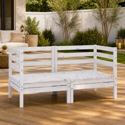 Outdoor Corner Sofa Set 2 Pieces White Wooden Garden Sectional Seating Modular