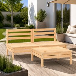 3 Piece Garden Lounge Set Wooden Patio Furniture Outdoor Sofa Chat Set Brown