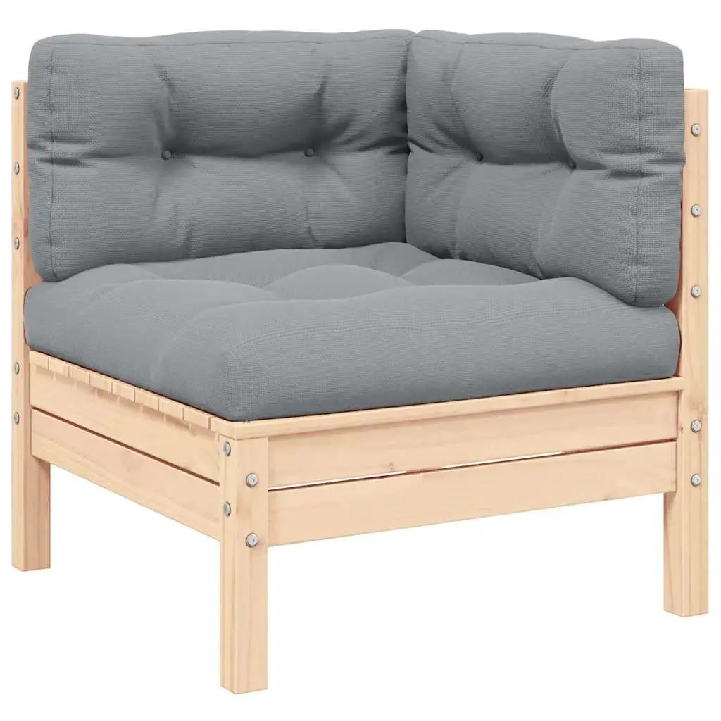 Garden Corner Sofa with Grey Cushions Solid Pinewood Outdoor Sectional Patio