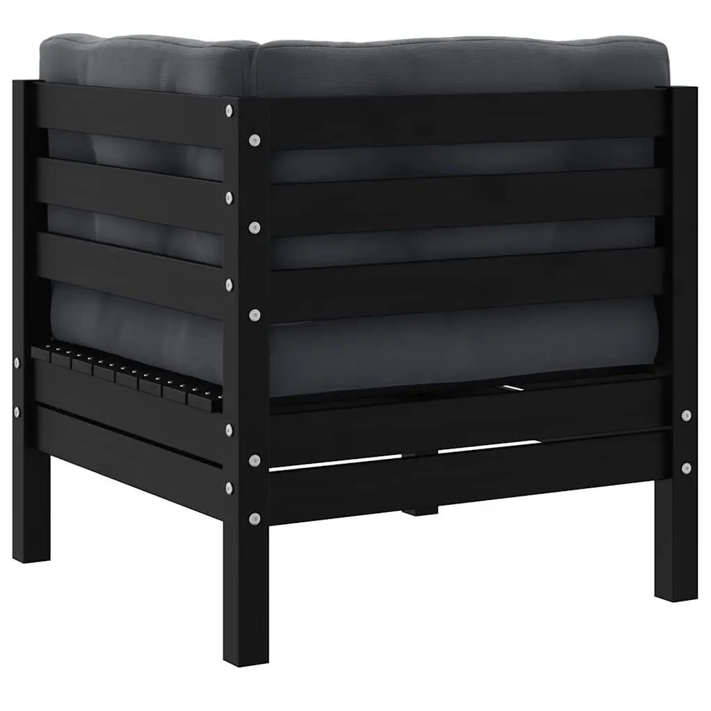 Garden Corner Sofa Modular Outdoor Sectional Black Solid Pinewood with Cushions
