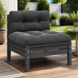 Garden Middle Sofa Modular Outdoor Sectional Unit Grey Pinewood Frame Cushions