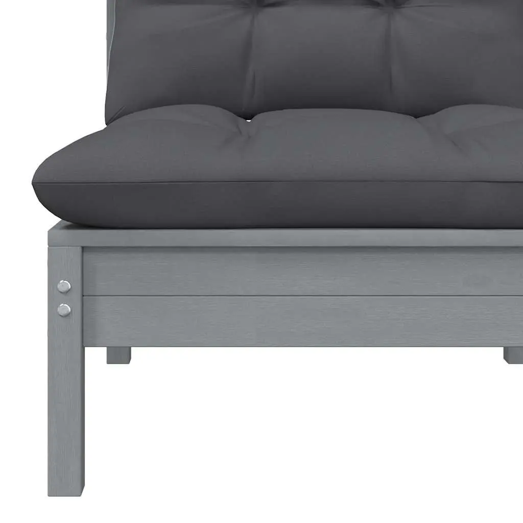Modular Outdoor Sectional Sofa Unit Grey Pinewood Frame with Anthracite Cushions