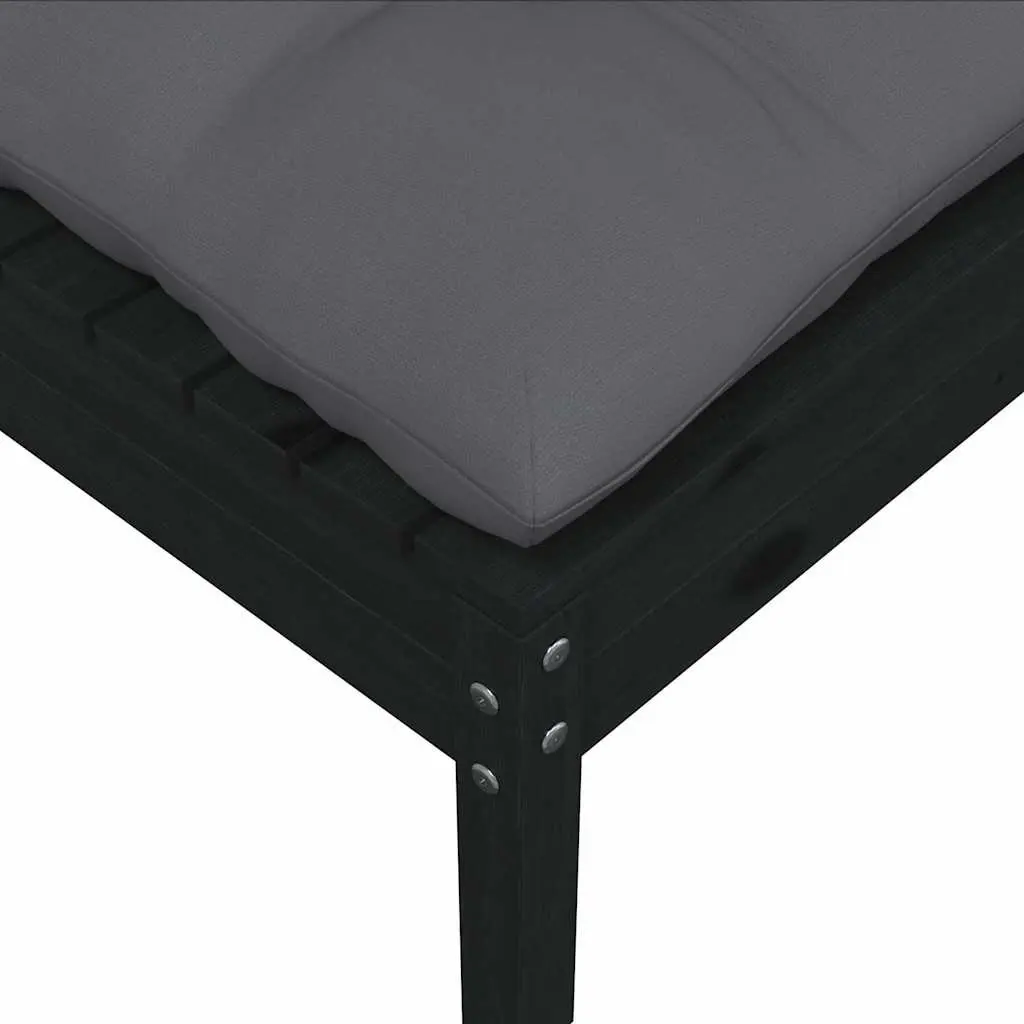 Garden Footstool Outdoor Seating Black Pinewood with Anthracite Cushion Patio