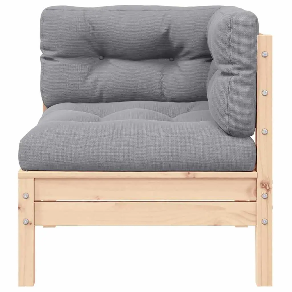 Modular Garden Sofa for Two with Grey Cushions Solid Pinewood Frame Outdoor Lounge Seat