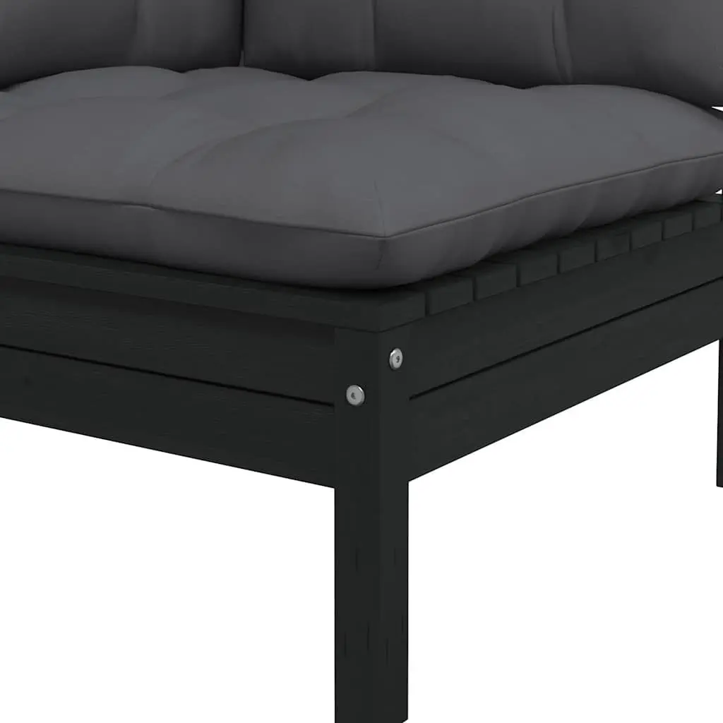 2-Seater Garden Sofa Black Solid Pinewood Modular Outdoor Patio Lounge with Cushions