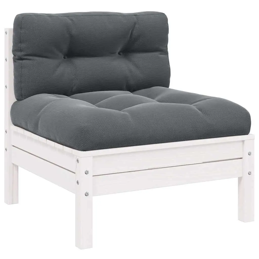 3 Piece Outdoor Garden Lounge Set White Solid Pinewood with Cushions Patio