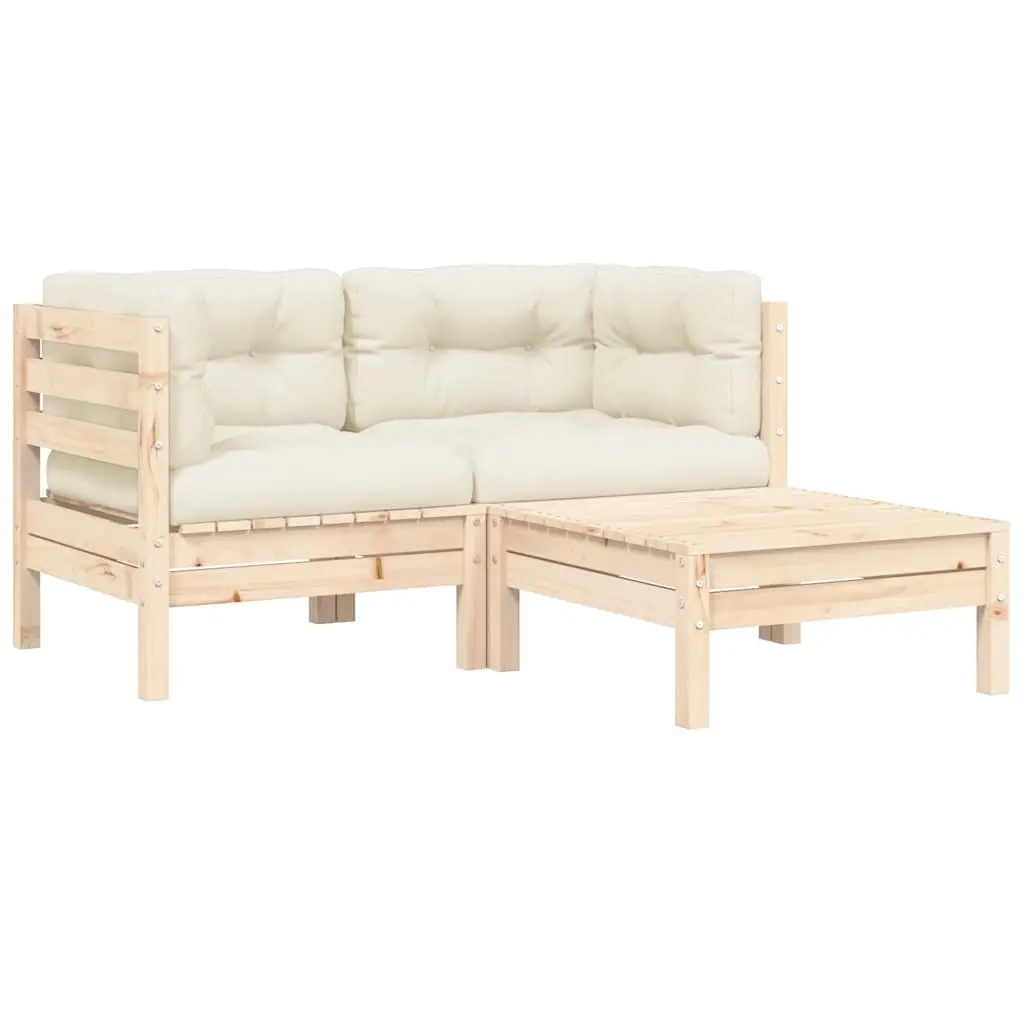 Garden Lounge Set 3 Piece Modular Sectional Sofa with Cream Cushions