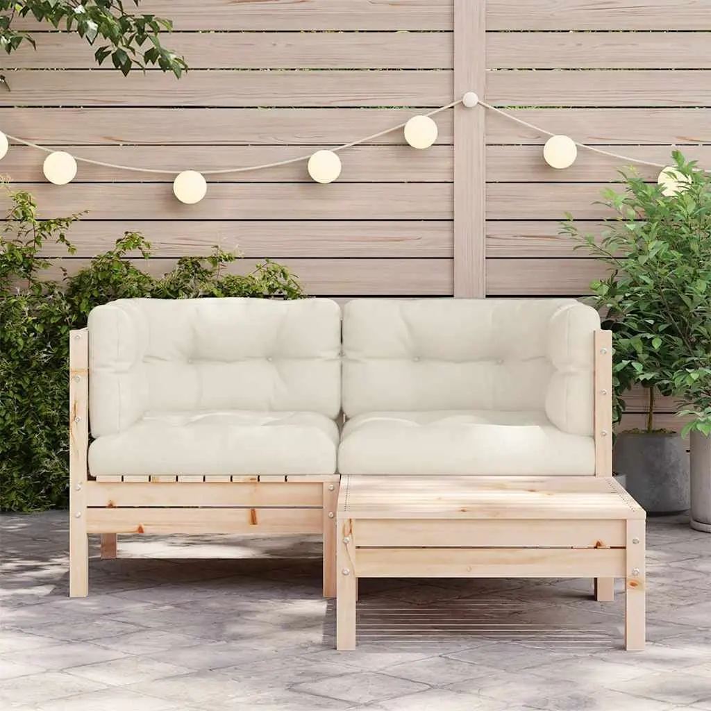 Garden Lounge Set 3 Piece Modular Sectional Sofa with Cream Cushions