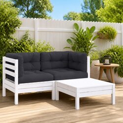 3 Piece Outdoor Garden Lounge Set Patio Sectional Seating with Cushions White