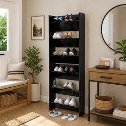 Stylish Black Shoe Cabinet for Space Efficiency 60x18x90cm
