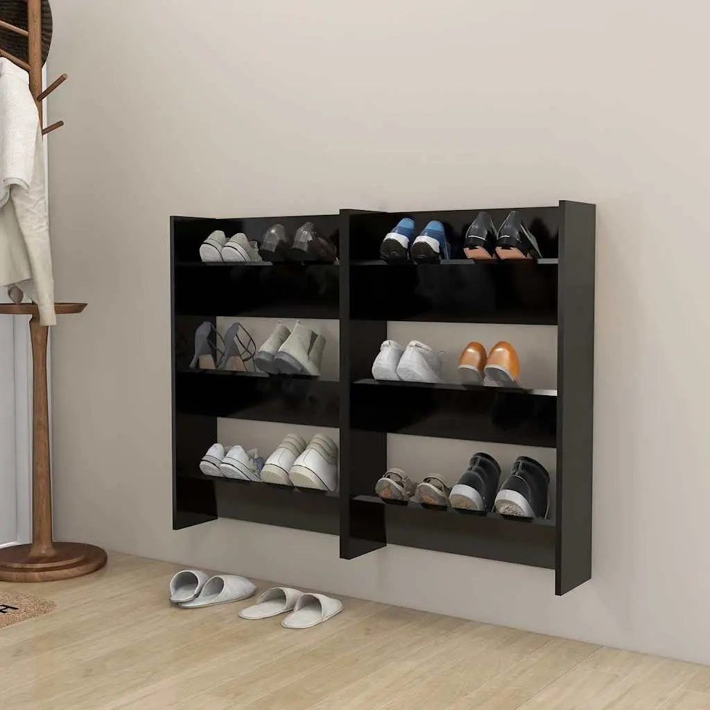 Wall Mounted Shoe Cabinet Black 60x18x90cm 3 Tipping Shelves Storage Organiser