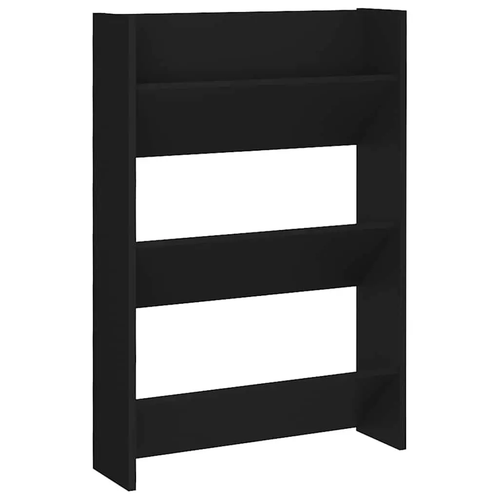 Wall Mounted Shoe Cabinet Black 60x18x90cm 3 Tipping Shelves Storage Organiser