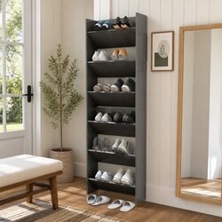 Stylish Grey High Gloss Wall-Mounted Shoe Storage Cabinets