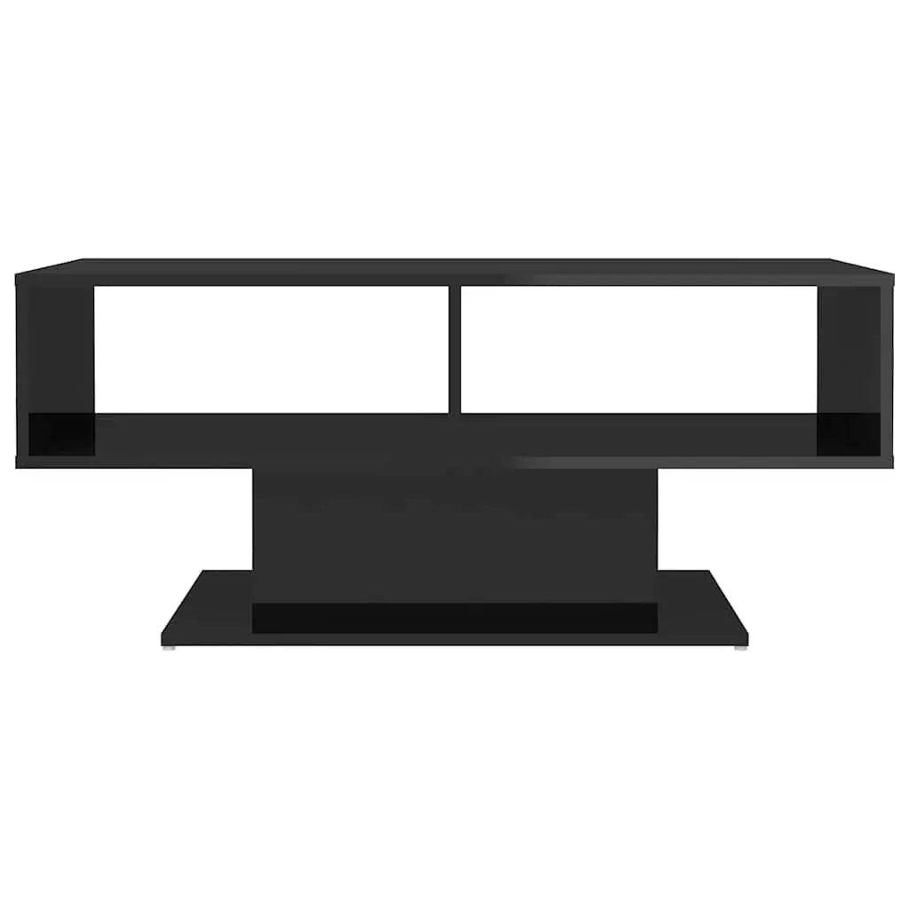 Coffee Table Black High Gloss Storage Shelf Living Room