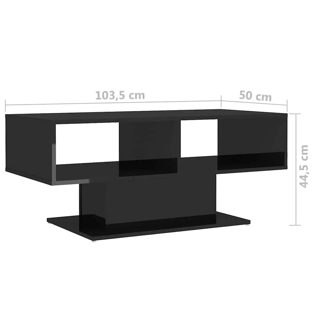 Coffee Table Black High Gloss Storage Shelf Living Room