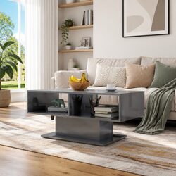 Coffee Table High Gloss Grey Storage Shelf Living Room Accent Side End Table