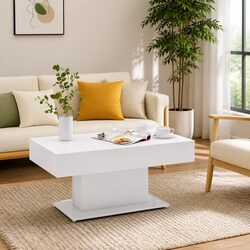 White Coffee Table Modern Living Room Accent Engineered Wood 96x50x45cm
