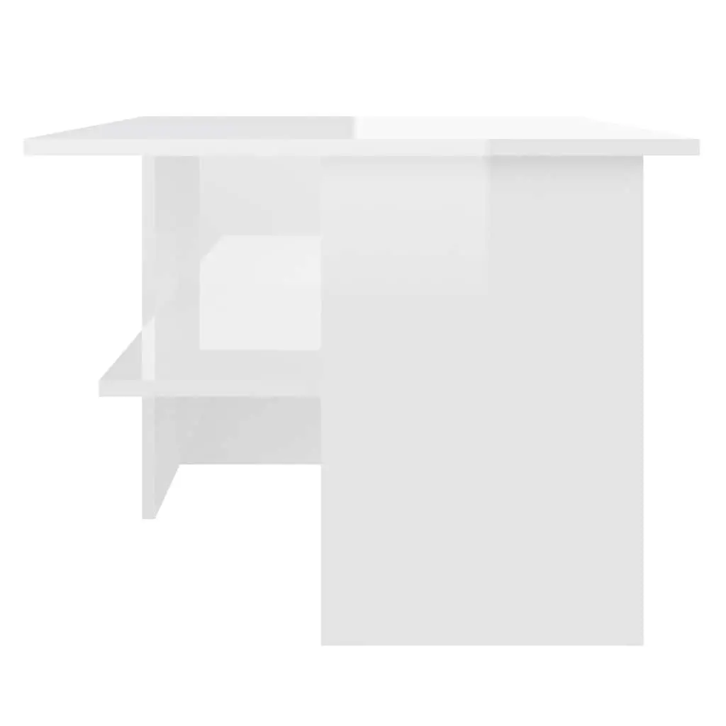 Coffee Table High Gloss White Spacious Top with Storage Shelf Modern Living Room Furniture