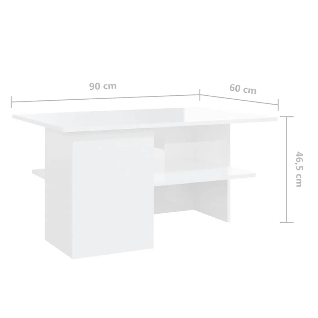 Coffee Table High Gloss White Spacious Top with Storage Shelf Modern Living Room Furniture