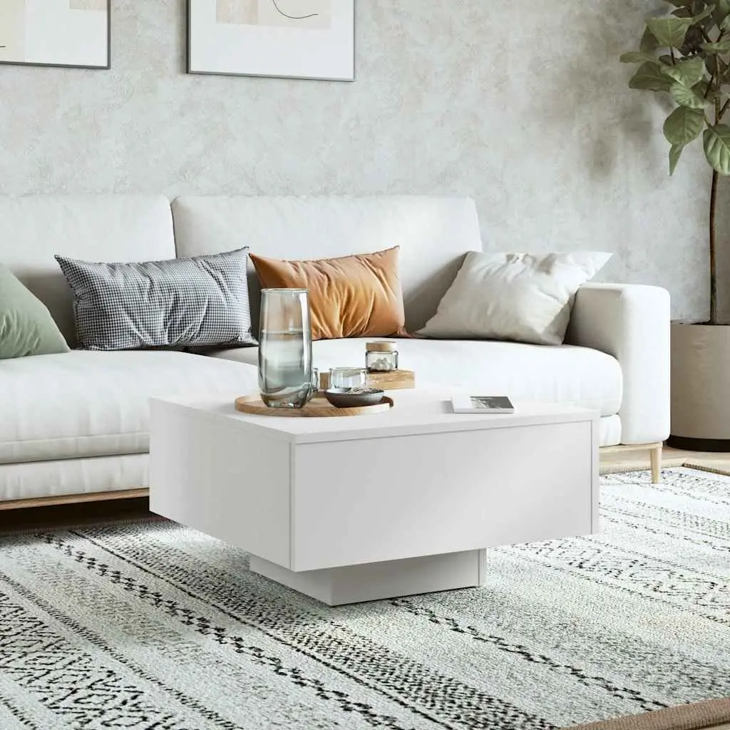Coffee Table 60x60x31.5 cm White Engineered Wood Centre Living Room Accent