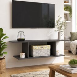 Wall Mounted TV Cabinet High Gloss Grey Living Room Storage Display Unit