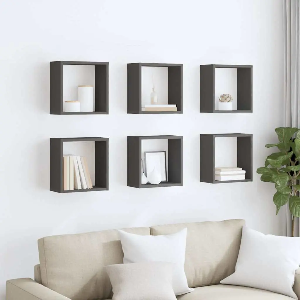 Wall Cube Shelves Set 6 pcs Floating Storage Display Organizer Grey