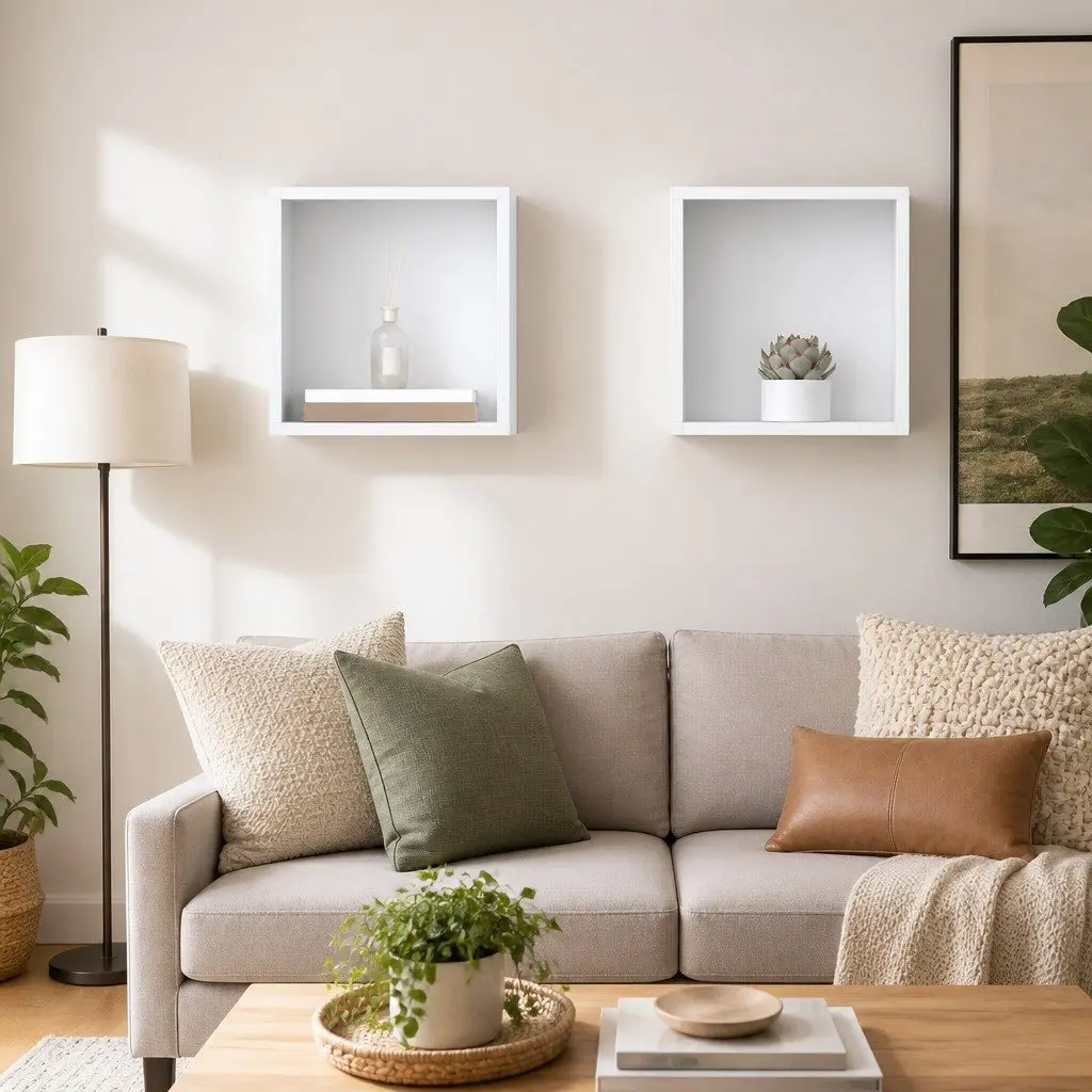 Floating Cube Shelves White 30x15x30 cm Sturdy Wall-Mounted Storage Display Set of 2