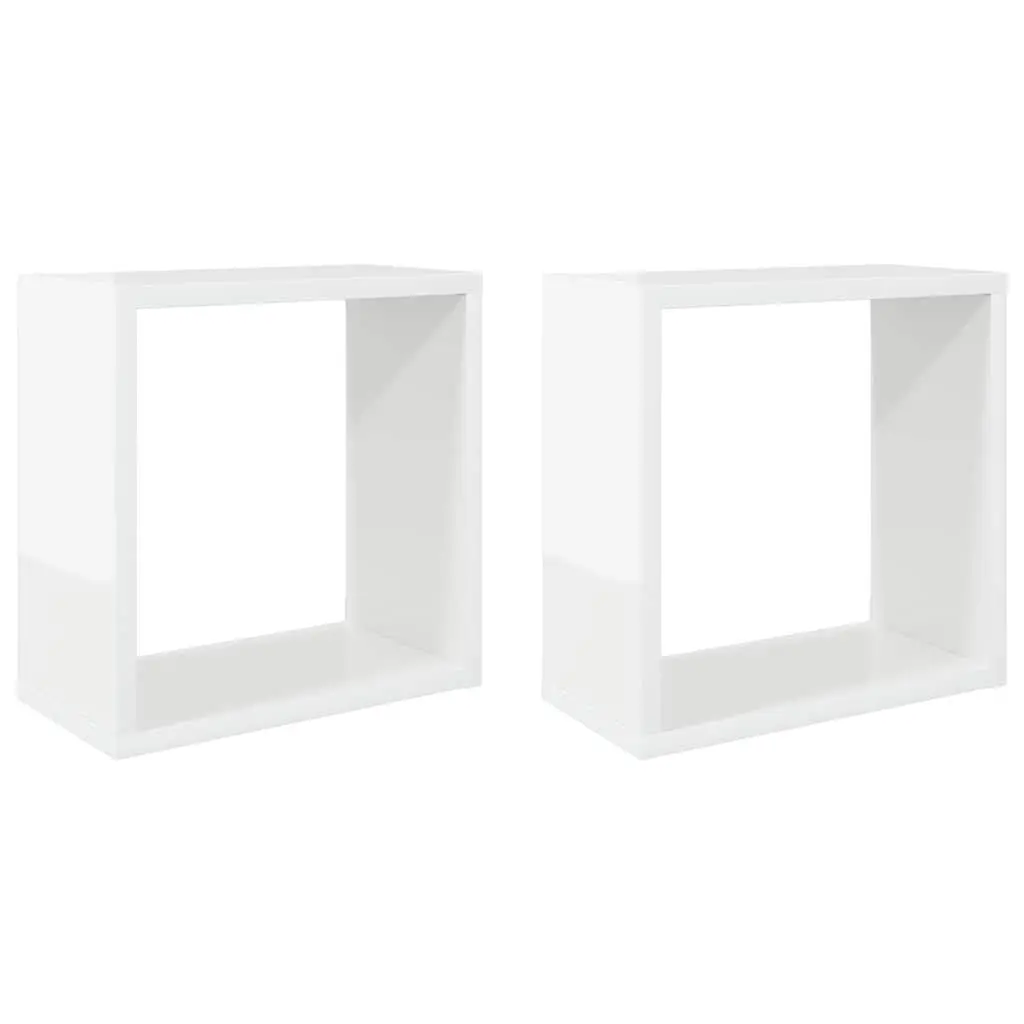 Floating Cube Shelves White 30x15x30 cm Sturdy Wall-Mounted Storage Display Set of 2