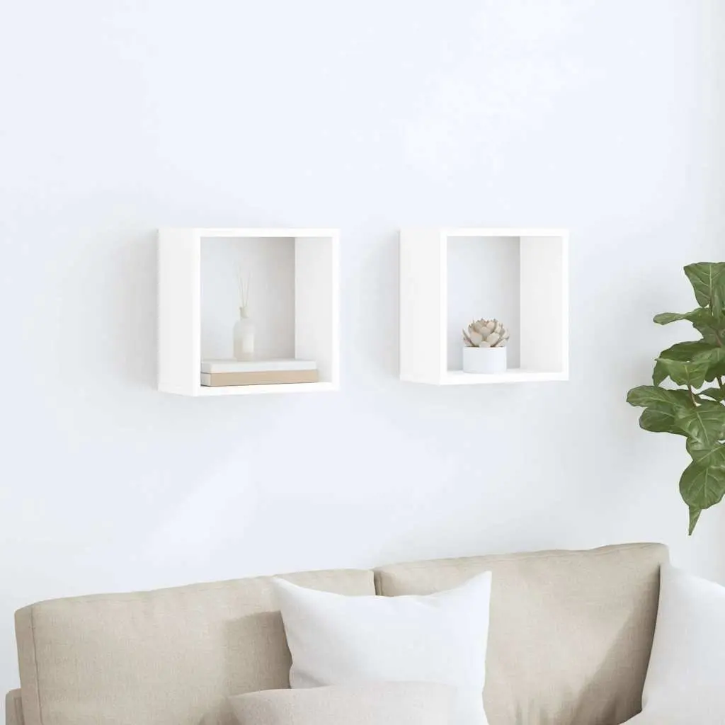 Floating Cube Shelves White 30x15x30 cm Sturdy Wall-Mounted Storage Display Set of 2