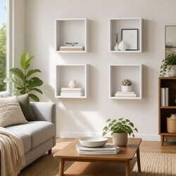 Wall Cube Shelves 4 Pieces White Floating Storage Display Organizer Home Decor