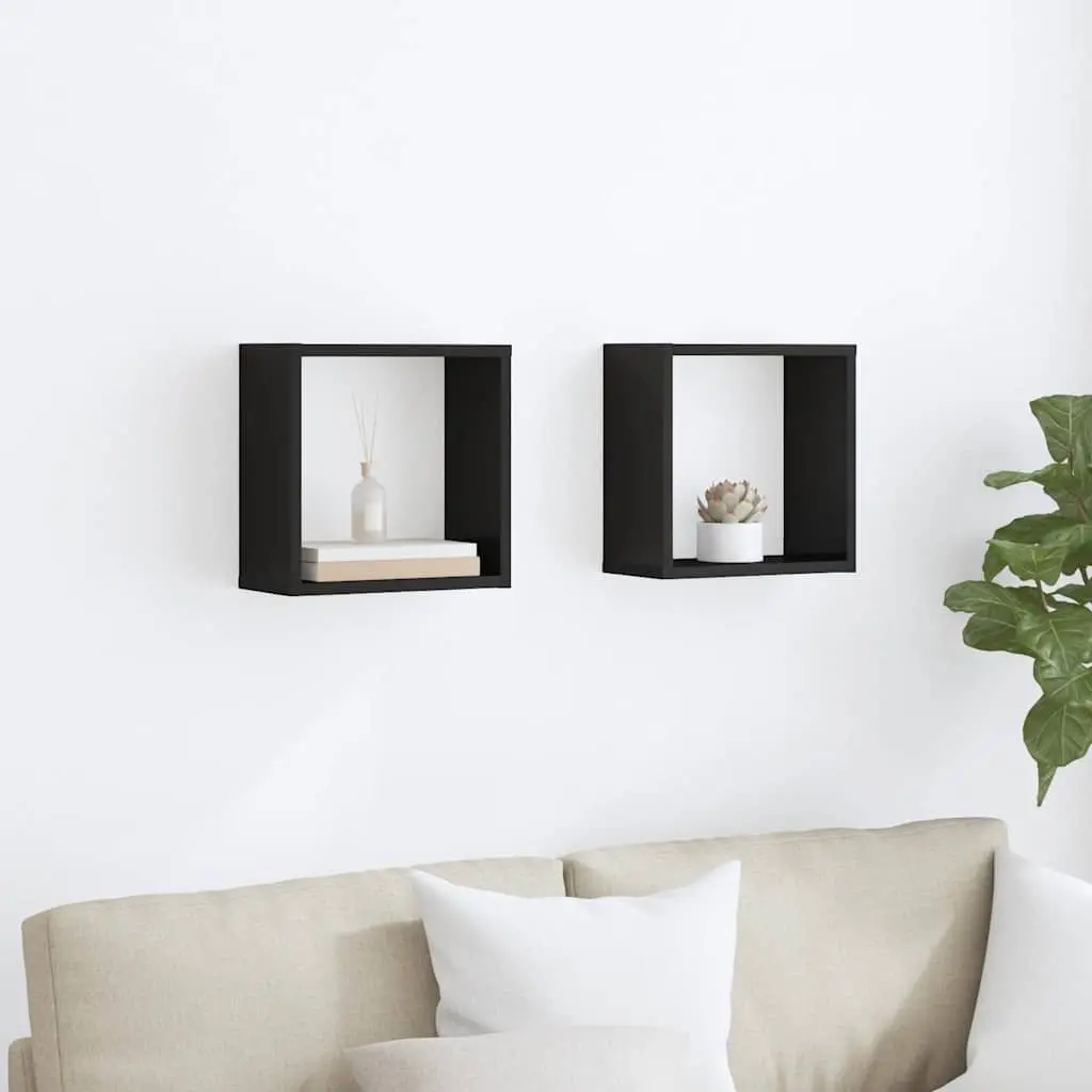 Wall Cube Shelves 30x15x30 cm High Gloss Black Floating Storage Display 2 pcs