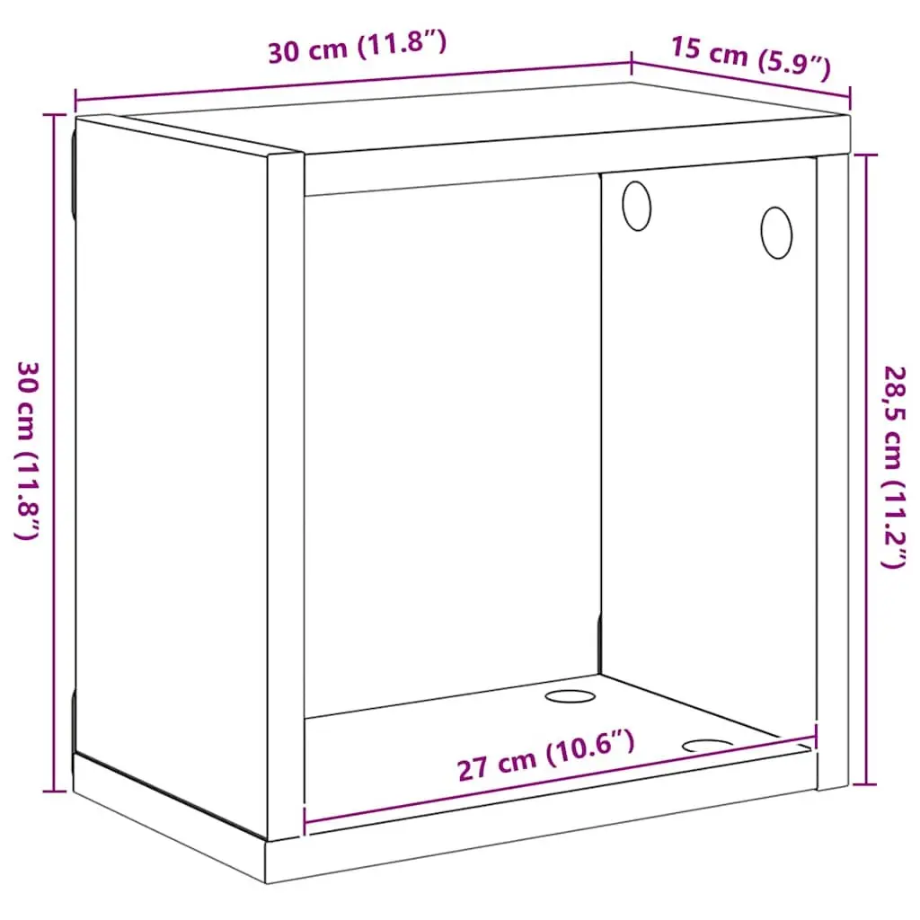 Wall Cube Shelves 30x15x30 cm High Gloss Black Floating Storage Display 2 pcs