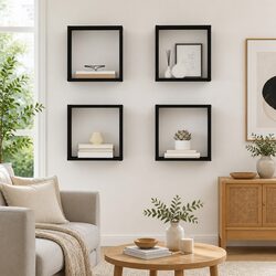 Wall Cube Shelves Floating Storage Display Set Black Hanging Shelving Unit Home