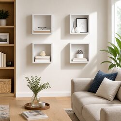 Wall Cube Shelves Set 4 pcs Floating Storage Display Organiser White