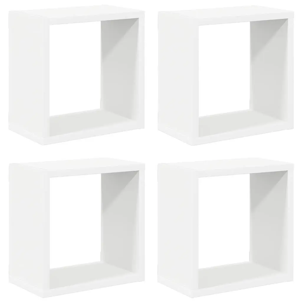 Floating Cube Shelf Organizer Set 4 Pieces White Wall Mounted Display Storage for Living Room and Bedroom
