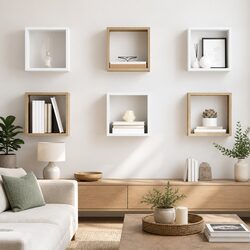 Wall Cube Shelves Set 6 Pieces White Sonoma Oak Floating Storage Display 26cm