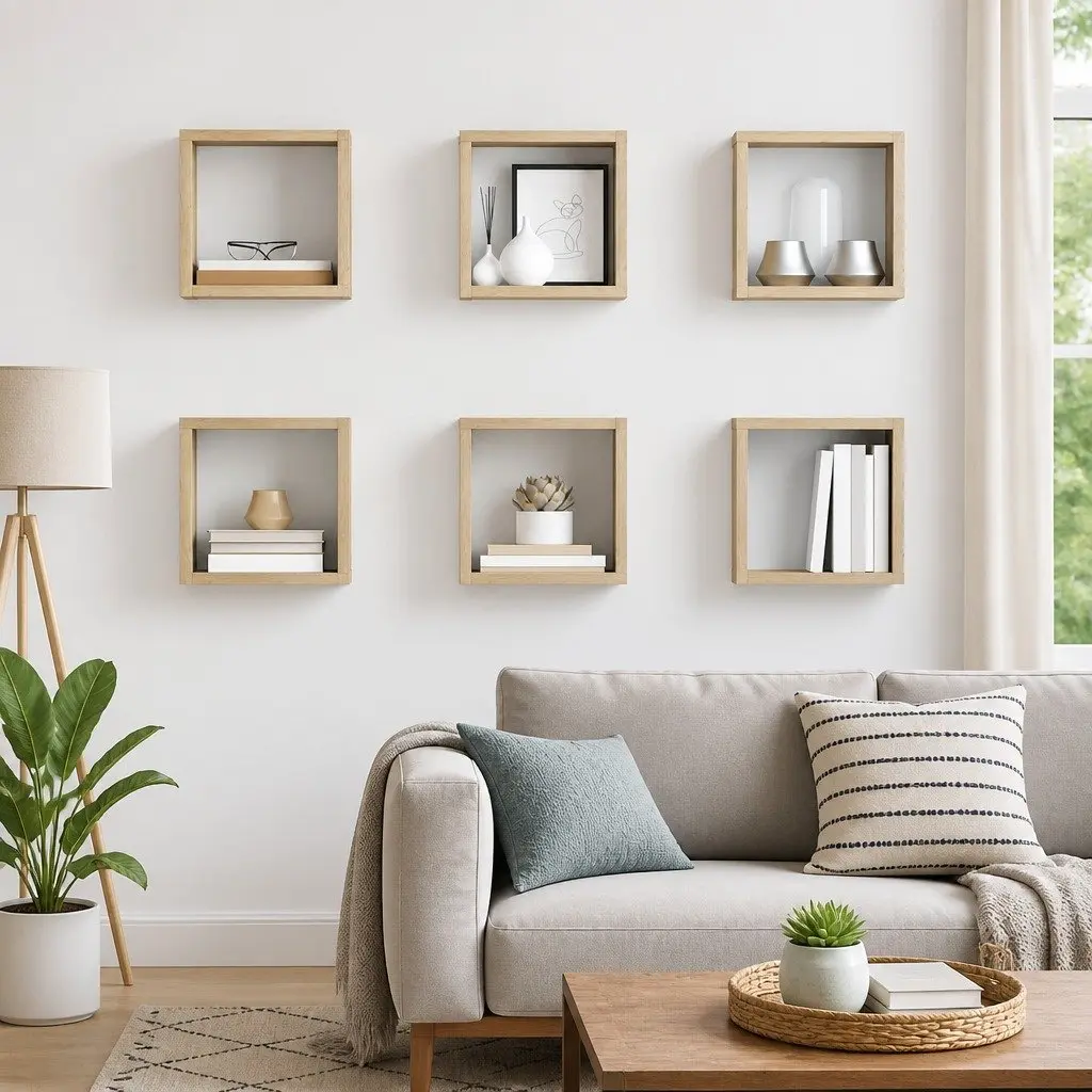 Wall Cube Shelves 6 Piece Brown Floating Storage Display Organizer