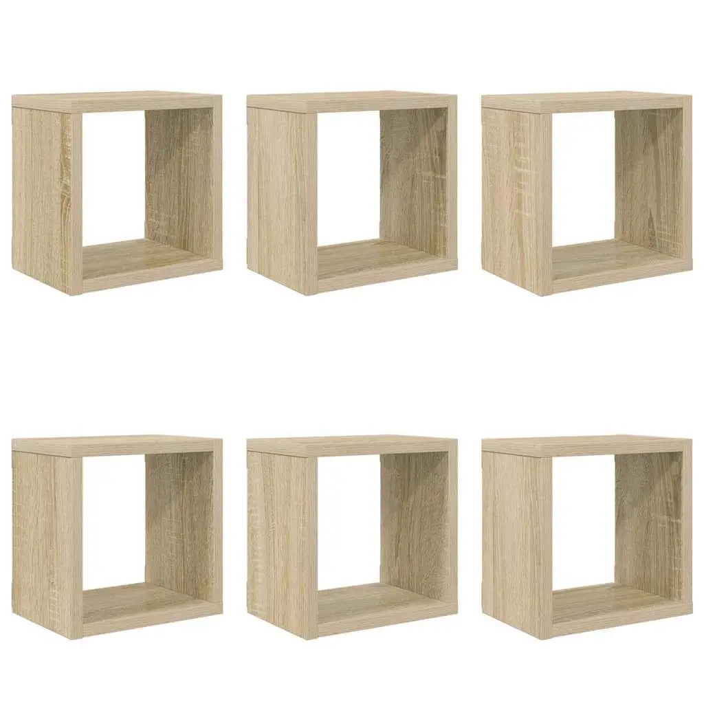 Wall Cube Shelves 6 Piece Brown Floating Storage Display Organizer