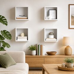 Wall Cube Shelves 4 Piece Set White Floating Storage Display Organiser Home