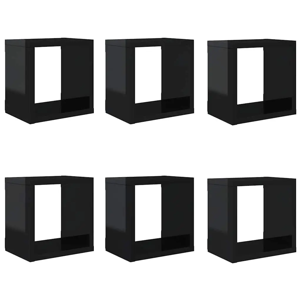 Wall Cube Shelves 6 Pieces Black Floating Storage Display Organiser