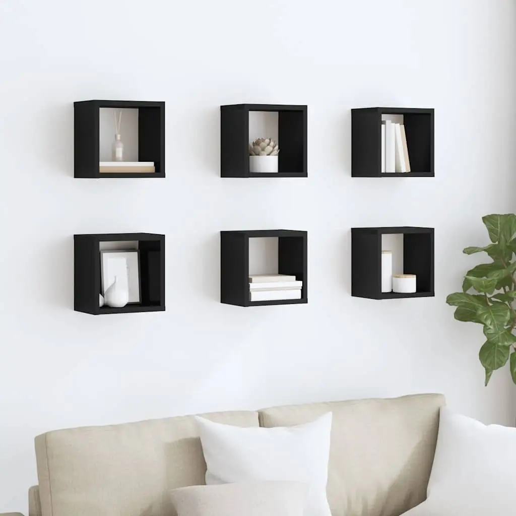 Wall Cube Shelves 6 Pieces Black Floating Storage Display Organiser