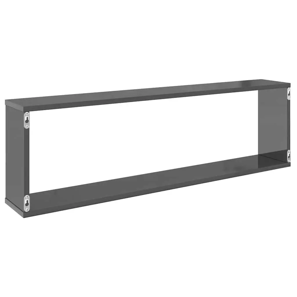Wall Cube Shelves 4 Piece High Gloss Grey Floating Storage Display Organiser