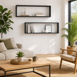 Wall Cube Shelves 2 pcs Grey 80x15x26.5 cm Display Storage Floating Shelving