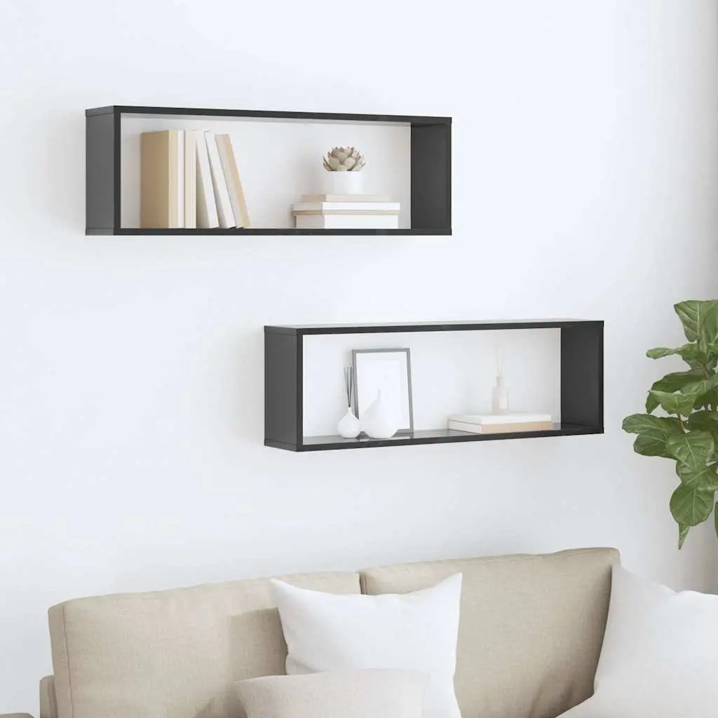 Wall Cube Shelves 2 Piece Grey Display Storage Floating Shelving Unit