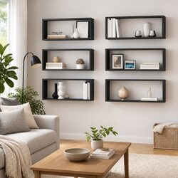 Elevate Your Space with Grey Wall Cube Shelves – 6 Pcs