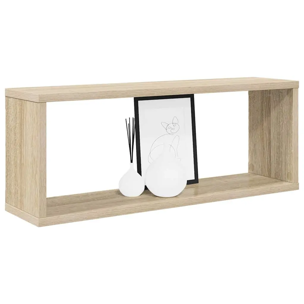 Wall Cube Shelves Set of 2 Sonoma Oak Floating Shelving Unit Sturdy Construction Invisible Mounting System