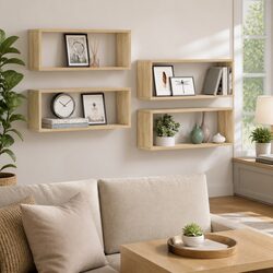 Wall Cube Shelves 4 pcs Brown Floating Storage Display Organiser Set Home Decor