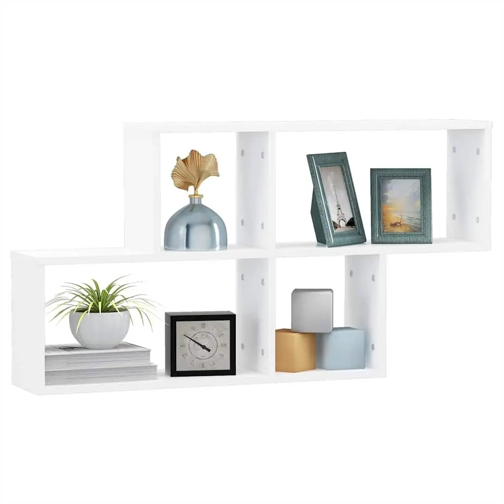 White Wall Shelf Cube Storage Display Unit Modern Home Decor 100 x 18 x 53 cm Invisible Mounting System Sturdy Construction
