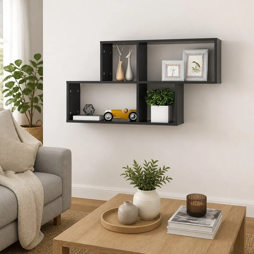 Wall Shelf Grey Floating Display Cube Storage Shelving Unit